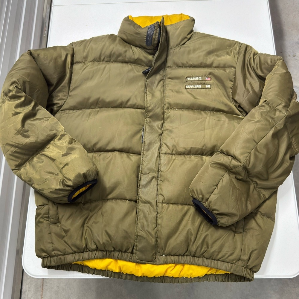 Polo Jeans Co Ralph Lauren Puffer Jacket Mens XL Olive Green Good Down Filled